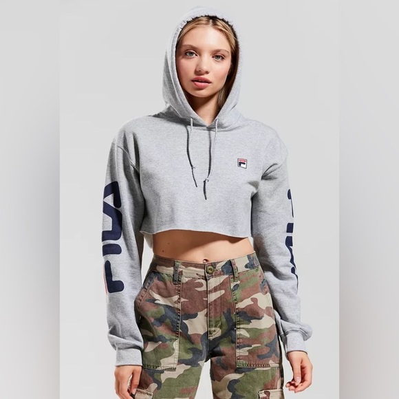 Fila Gray Cropped Boxy Hoodie - Picture 1 of 2
